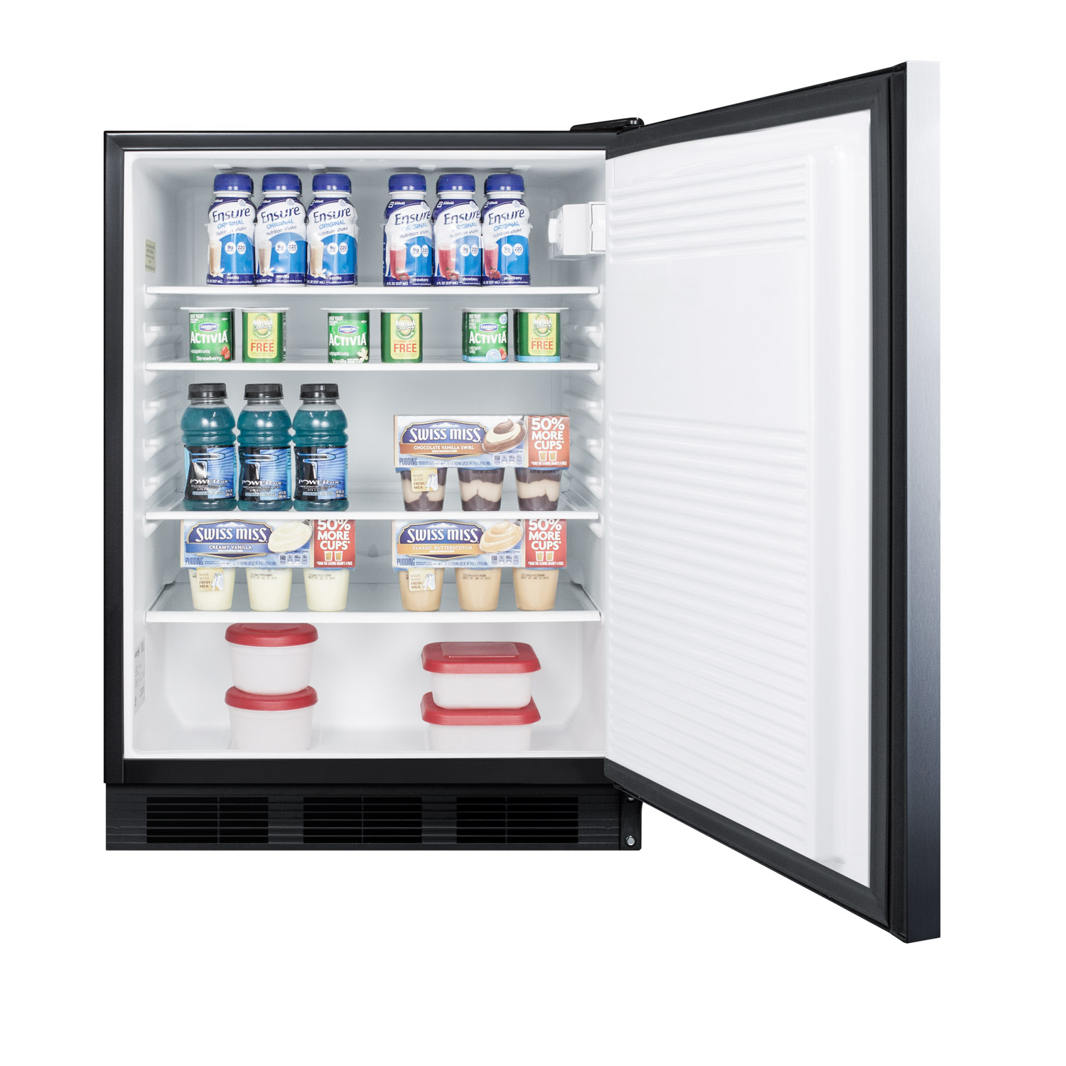 ADA compliant all-refrigerator for freestanding general purpose use, auto defrost w/SS door, horizontal handle, and black cabinet